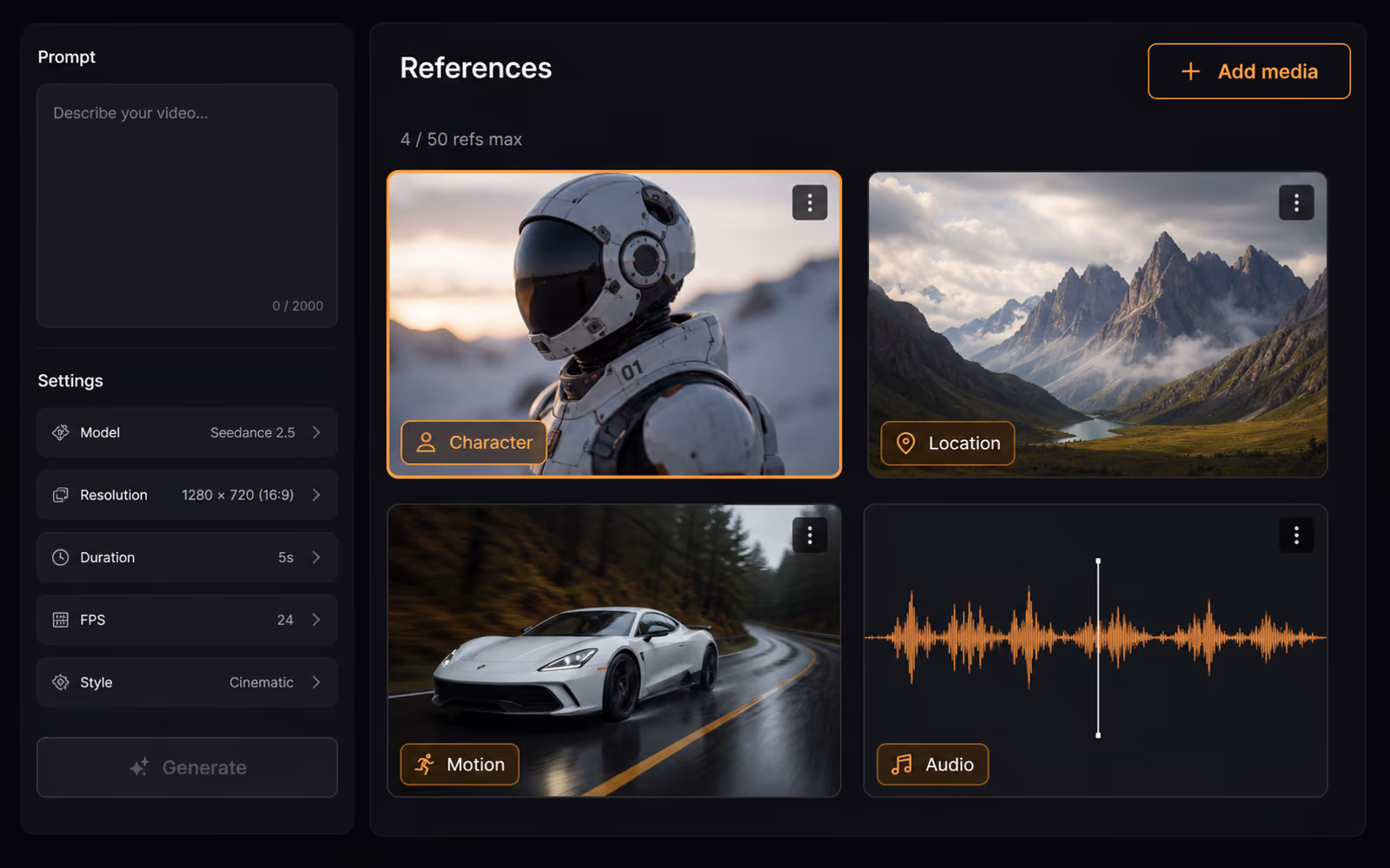 2. Attach references - up to 50 in one job. screenshot
